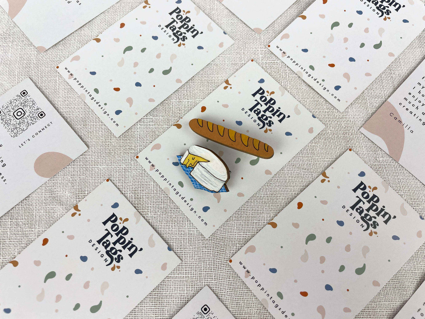 Paired Brooches: Camembert and Baguette