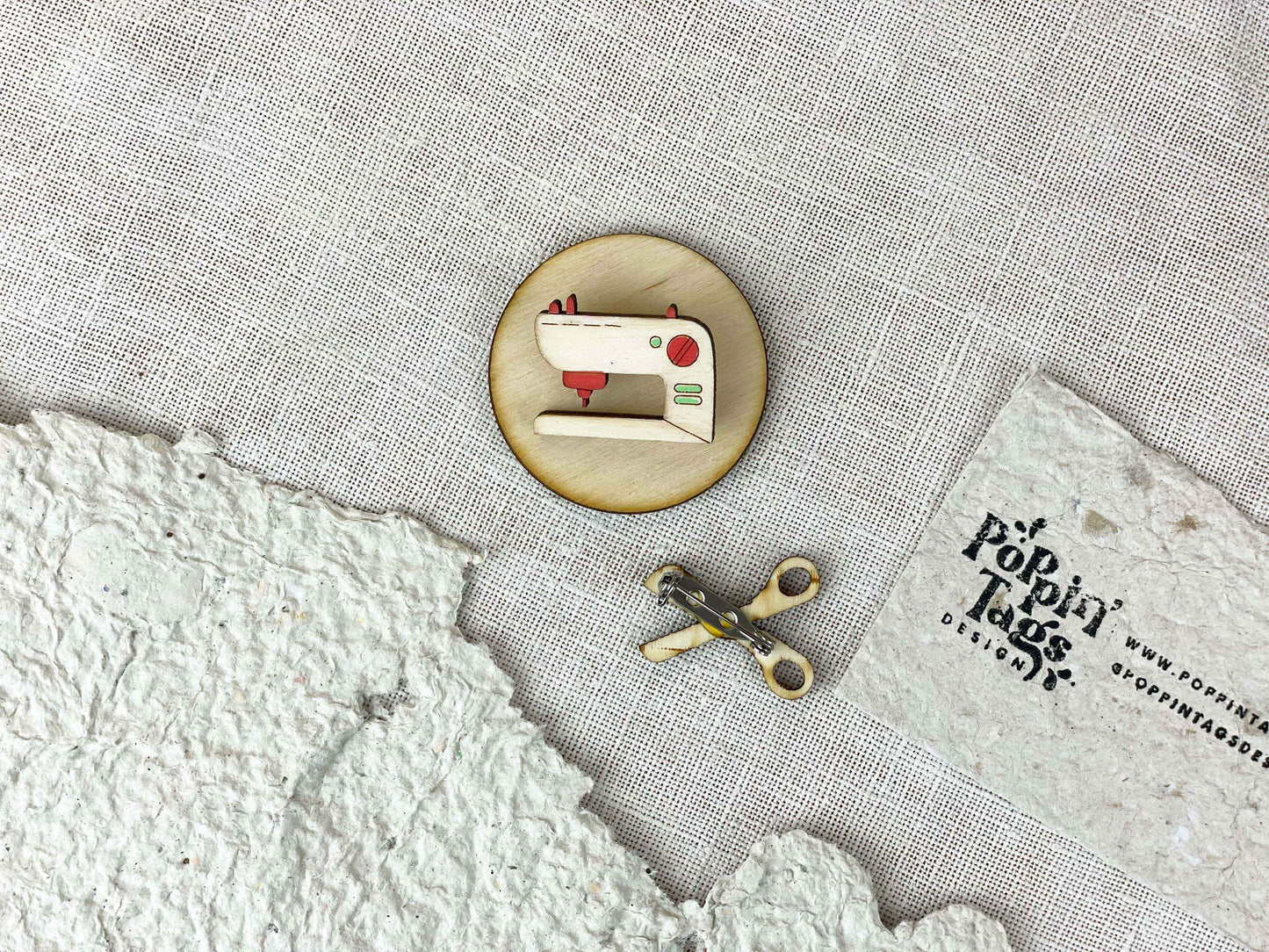 Paired Brooches: Sewing Machine