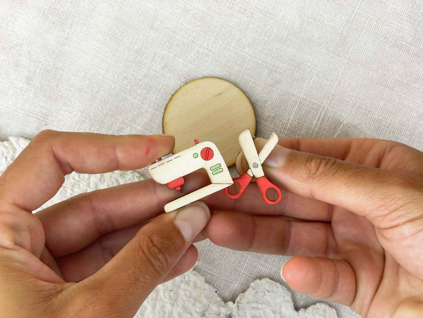 Paired Brooches: Sewing Machine