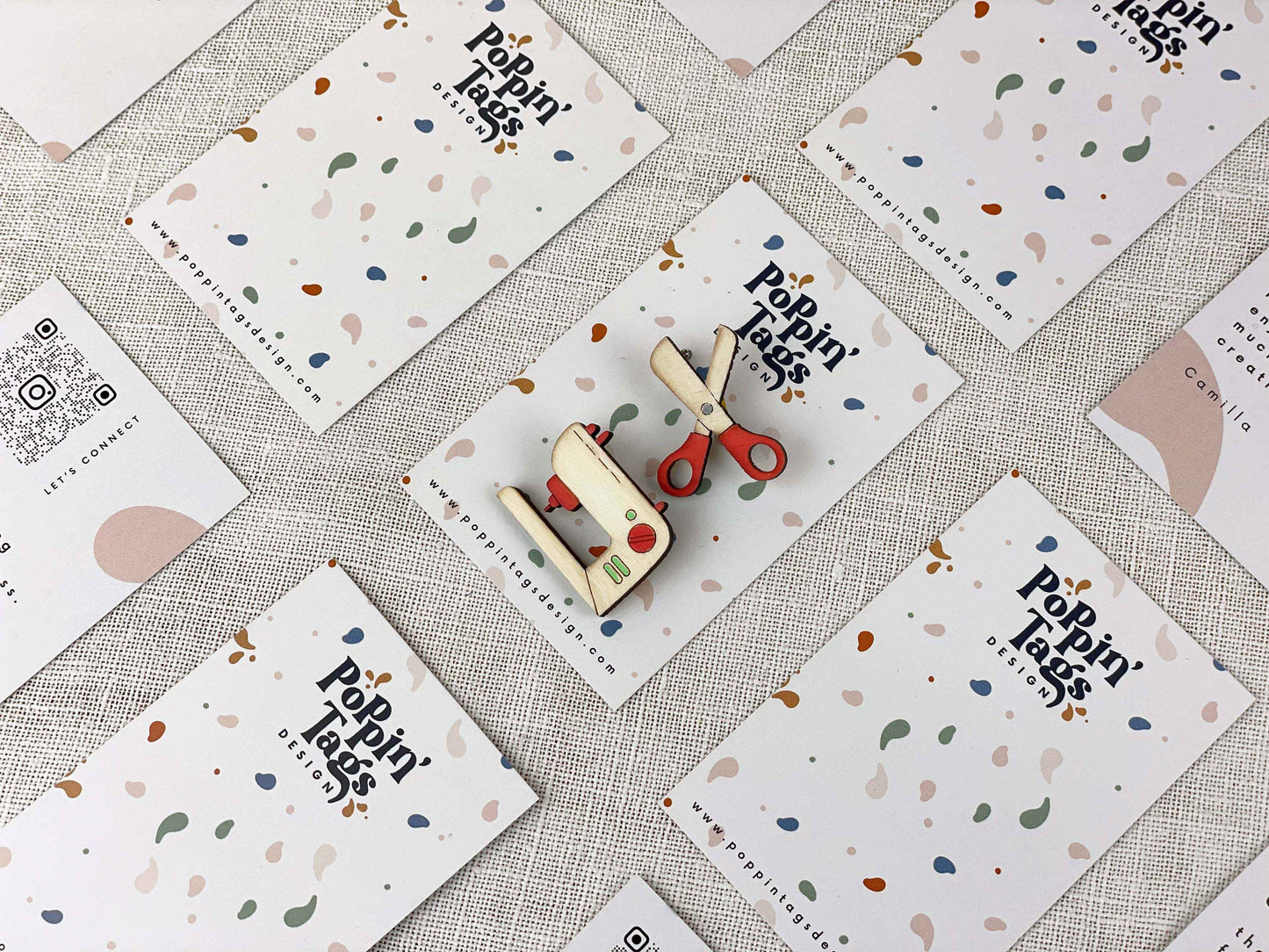 Paired Brooches: Sewing Machine