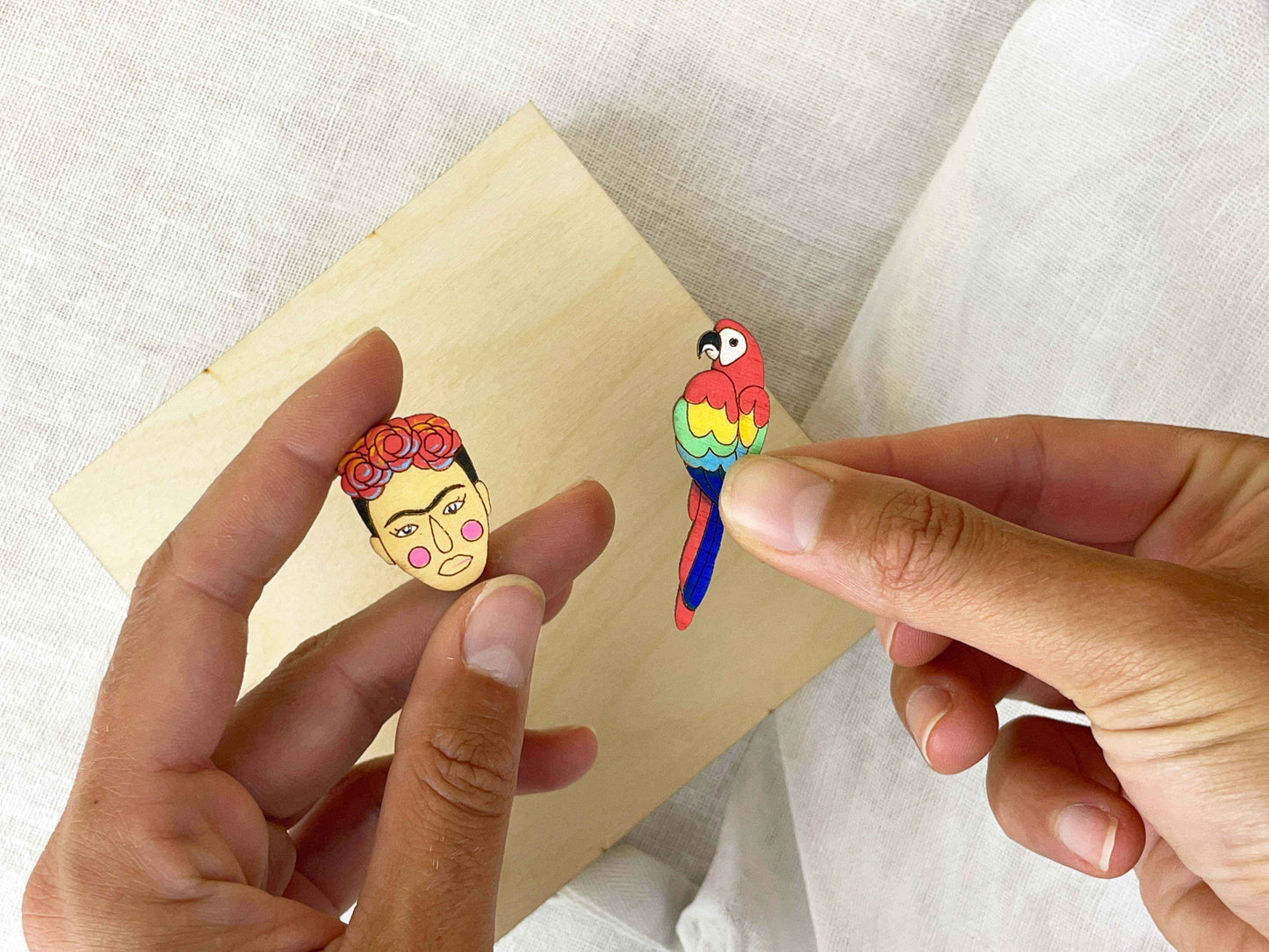 Paired Brooches: Frida Kahlo