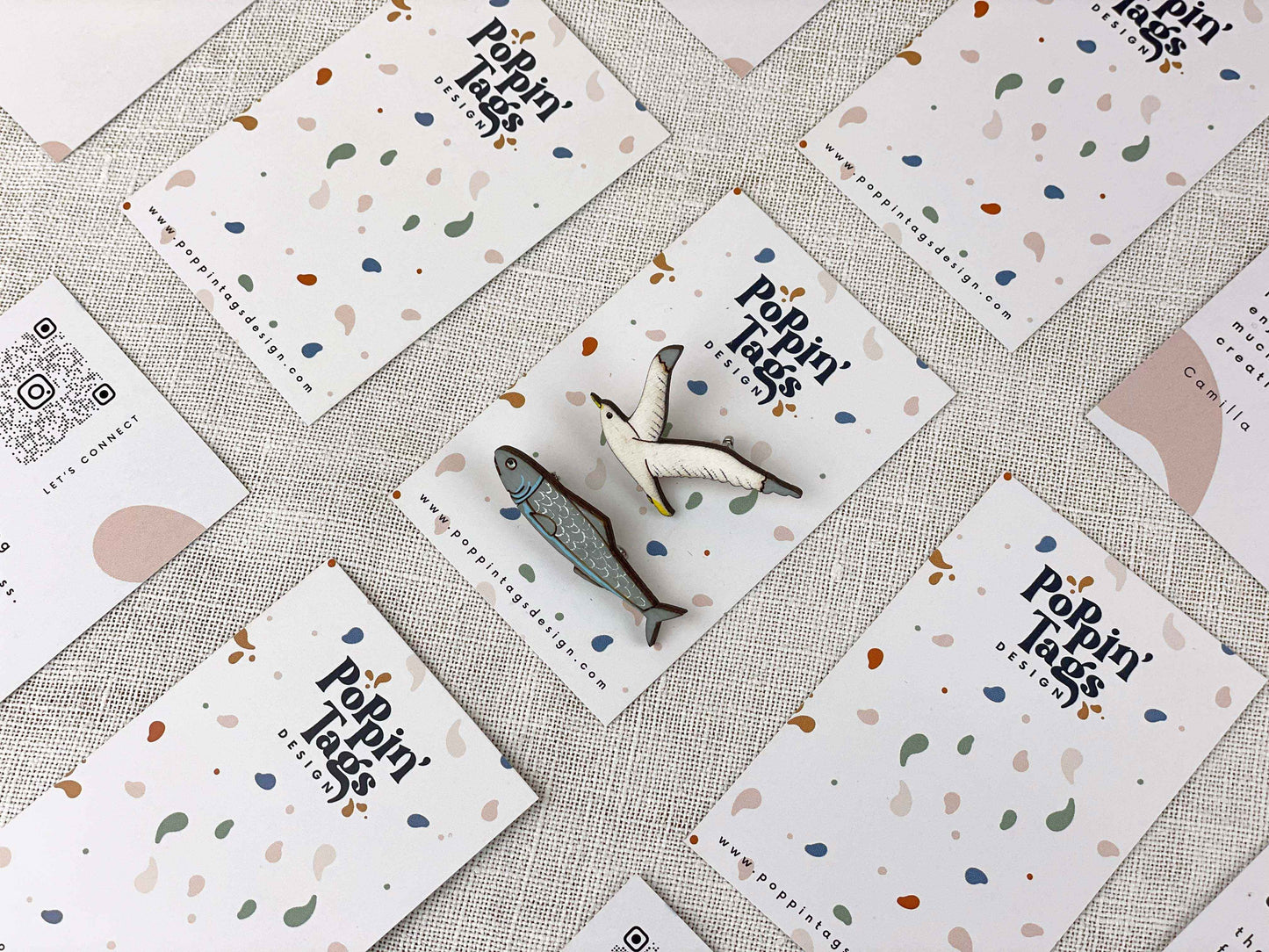 Paired Brooches: Seagull and Sardine