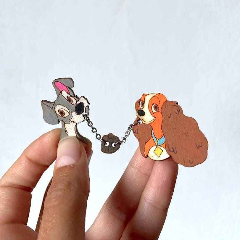 Paired Brooches: Lady and the Tramp