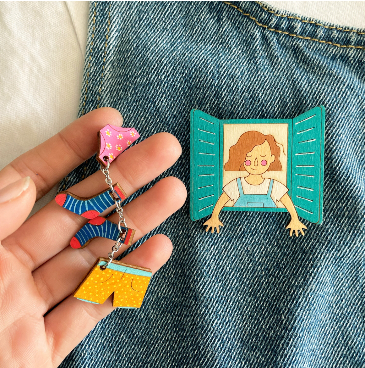 Brooches in set: Hang the Laundry
