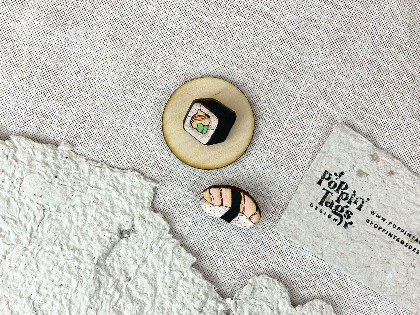Paired Brooches: Sushi