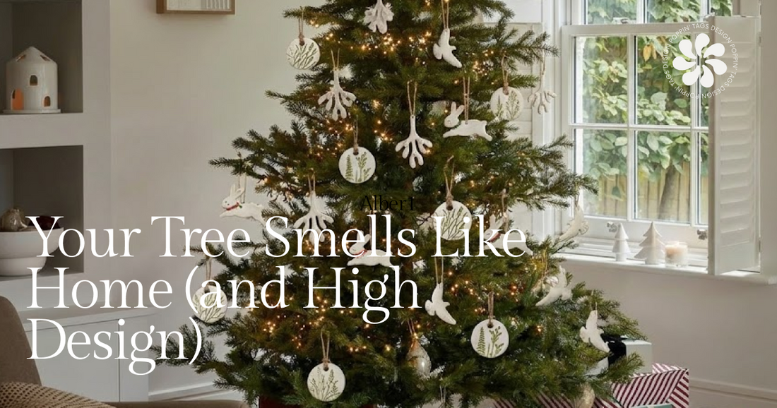 DIY Nordic-style Christmas tree decorated with eco-friendly white clay ornaments and botanical motifs for a natural, sustainable holiday look.