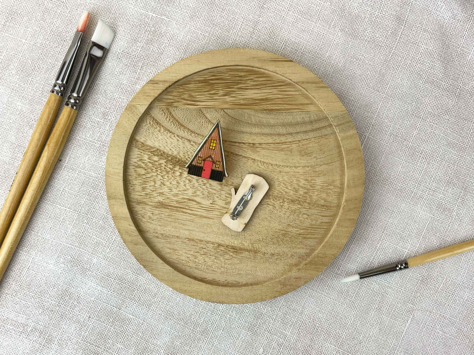 Paired Brooches: Mountain Cabin