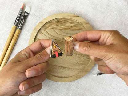 Paired Brooches: Mountain Cabin