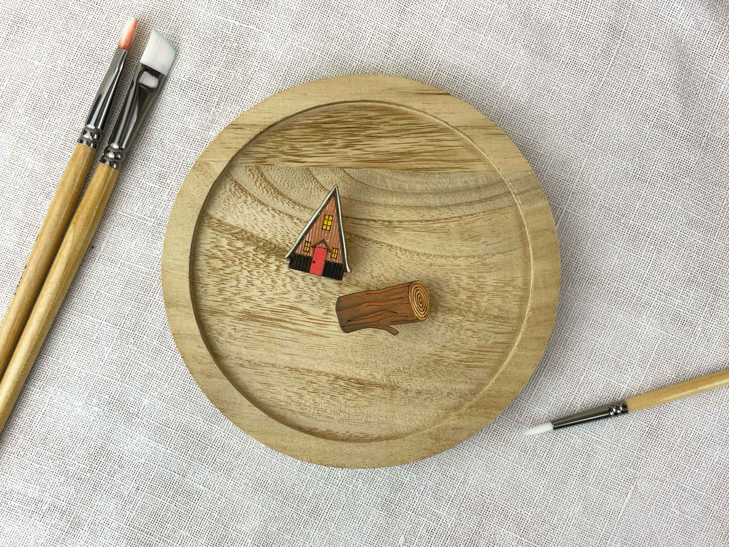 Paired Brooches: Mountain Cabin