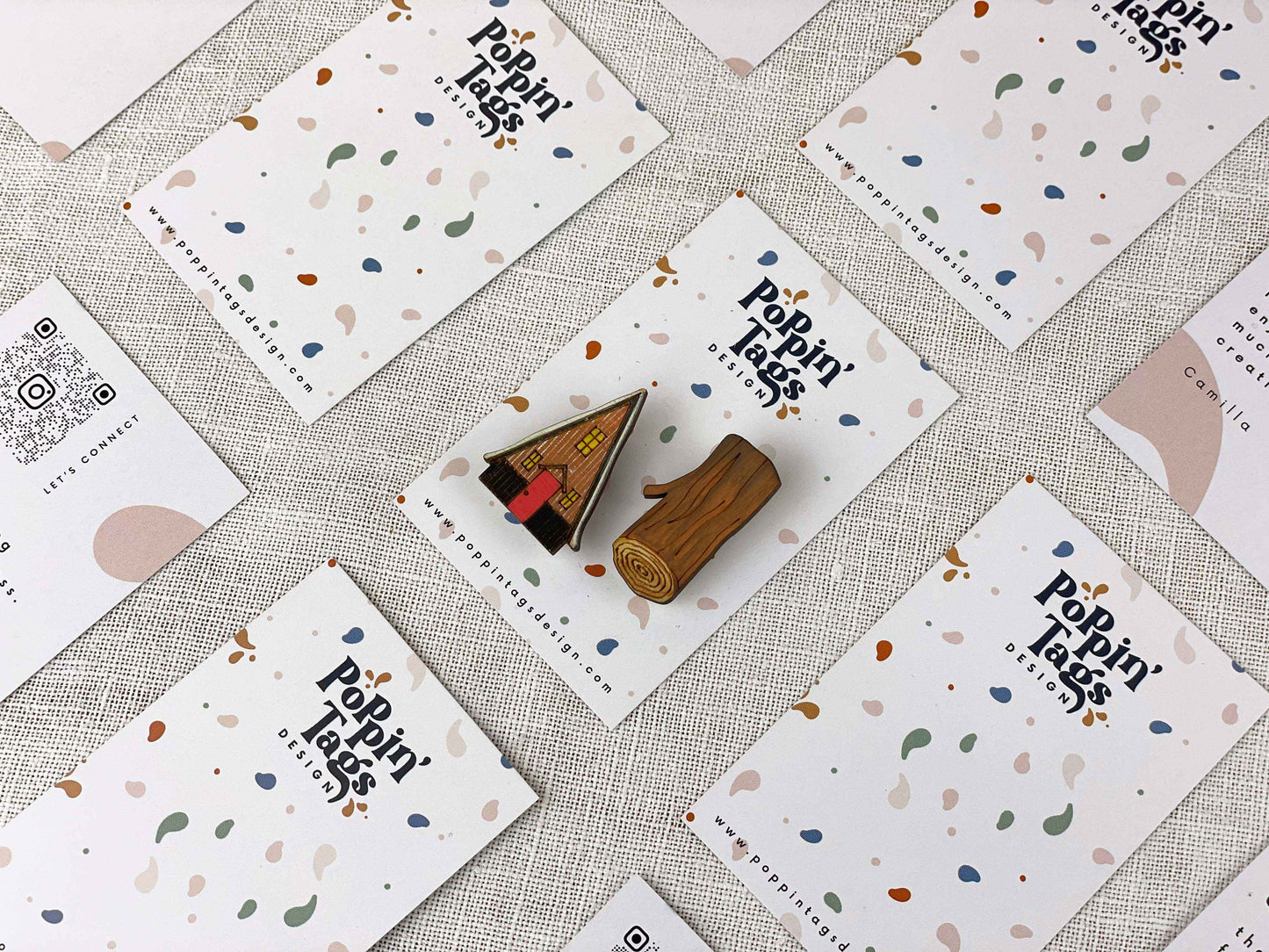 Paired Brooches: Mountain Cabin