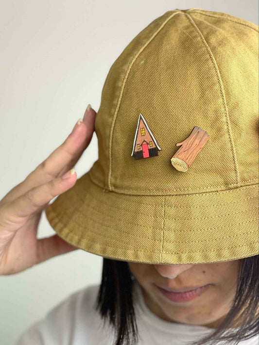 Paired Brooches: Mountain Cabin